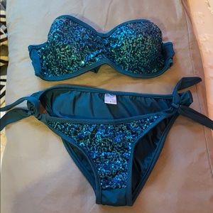Blue green, strapless bikini